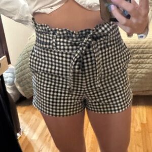 Zara Black and White Gingham High Waist Shorts with Belt